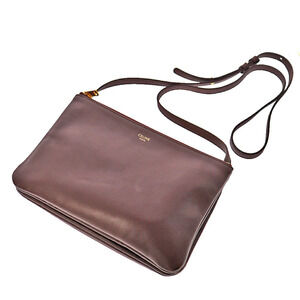 CELINE Trio Shoulder Bag Clutch Leather Smooth Lambskin Brown